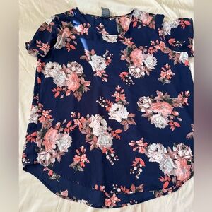 Chelsea & Theodore Relaxed Pink and Orange Short Sleeve Blouse